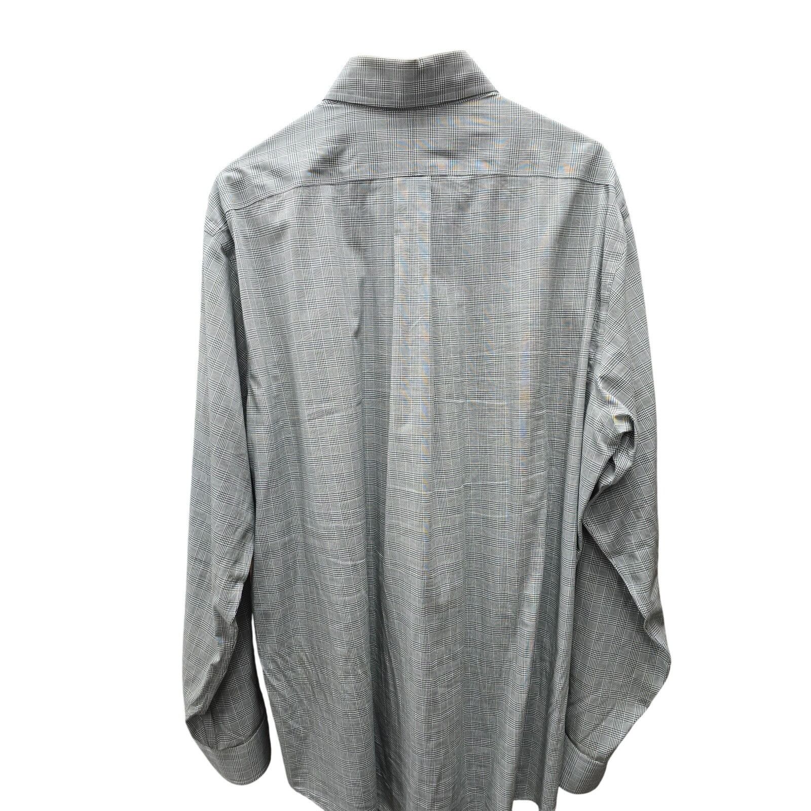 Paul Fredrick Paul Fredrick Plaid Dress Shirt, Green & White, 17 1/2 x 37 Size US XXL / EU 58 / 5 - 2 Thumbnail