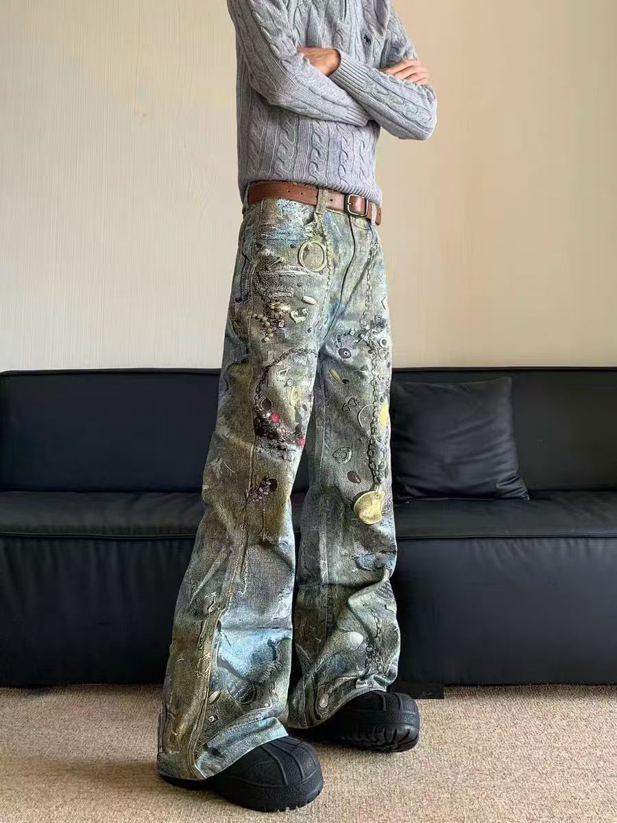 Japanese Brand Vintage digital jewelry chain print baggy jeans Size US 32 / EU 48 - 4 Thumbnail