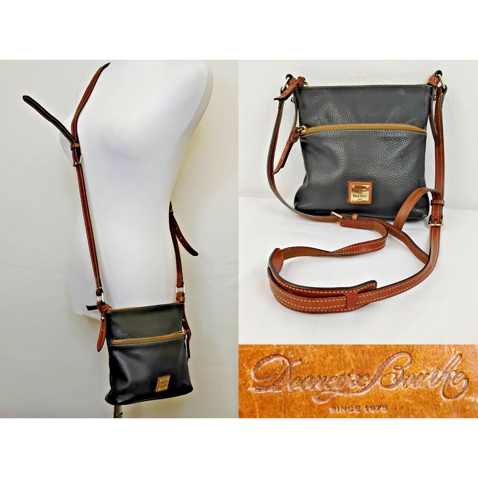 Dooney & Bourke Dooney & Bourke Crossbody Purse Black Leather Brown Trim Size ONE SIZE - 1 Thumbnail