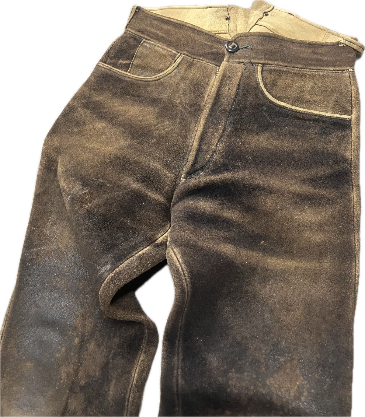Levi's × Vintage 30’s Lace Back Leather Trousers Buckleback Lederhosen Size US 30 / EU 46 - 5 Thumbnail
