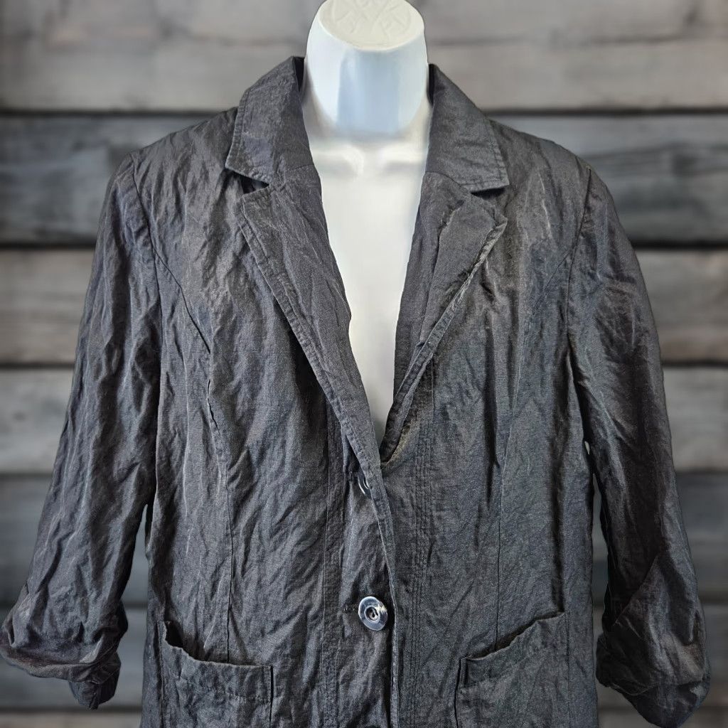 Vintage Chico's Women's Jacket L Black Solid Cotton Blend Button Front 3/4 Sleeve Adult Womens Size L / US 10 / IT 46 - 1 Thumbnail