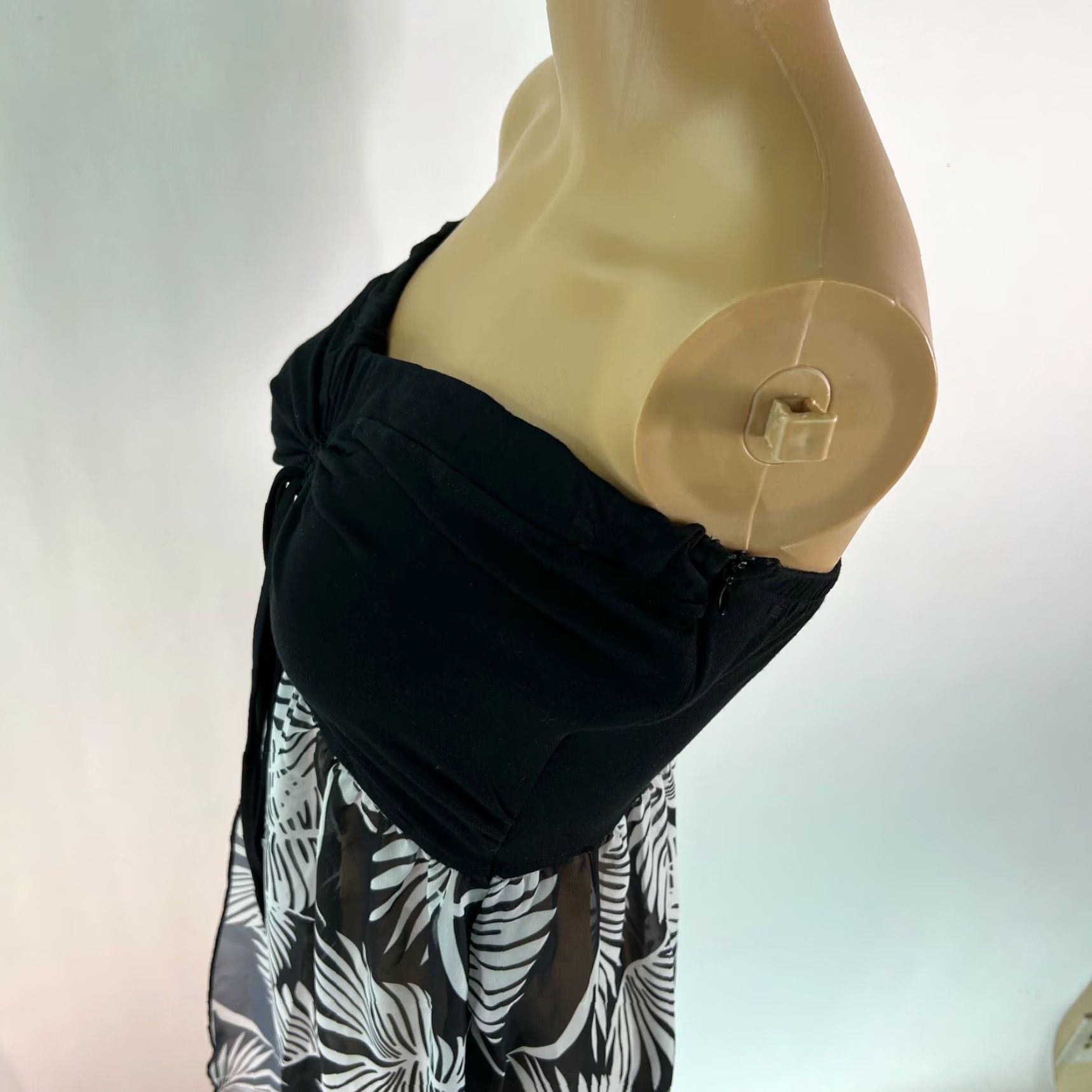Vintage Womens Unbranded Maxi Dress Black Bardot Feather Print Slit Size Medium Summer Size M / US 6-8 / IT 42-44 - 5 Thumbnail