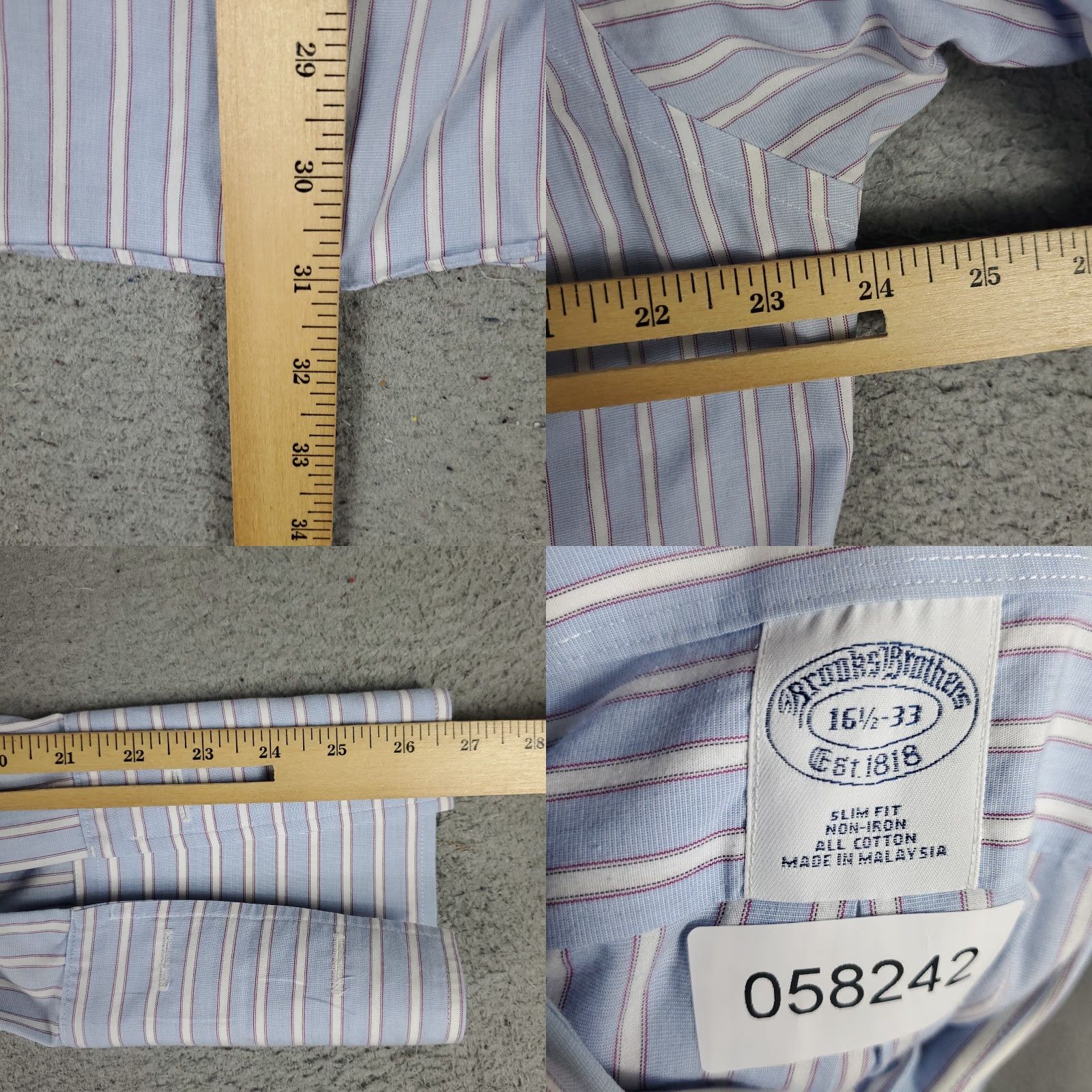 Brooks Brothers Brooks Brothers Dress Shirt Mens 16.5 Blue Striped Long Sleeve Button-Down Regular Fit Size 42R - 8 Thumbnail