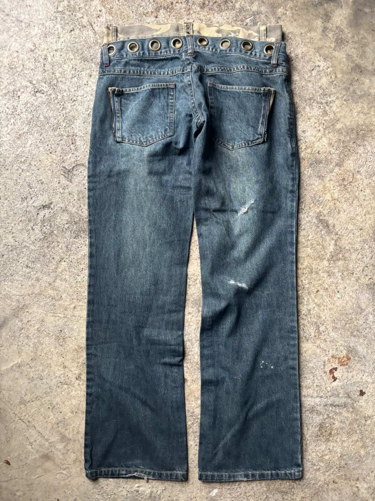 Japanese Brand 2000s Alphalee Japan Hybrid Distressed Double Waist Jeans Size US 31 - 8 Thumbnail