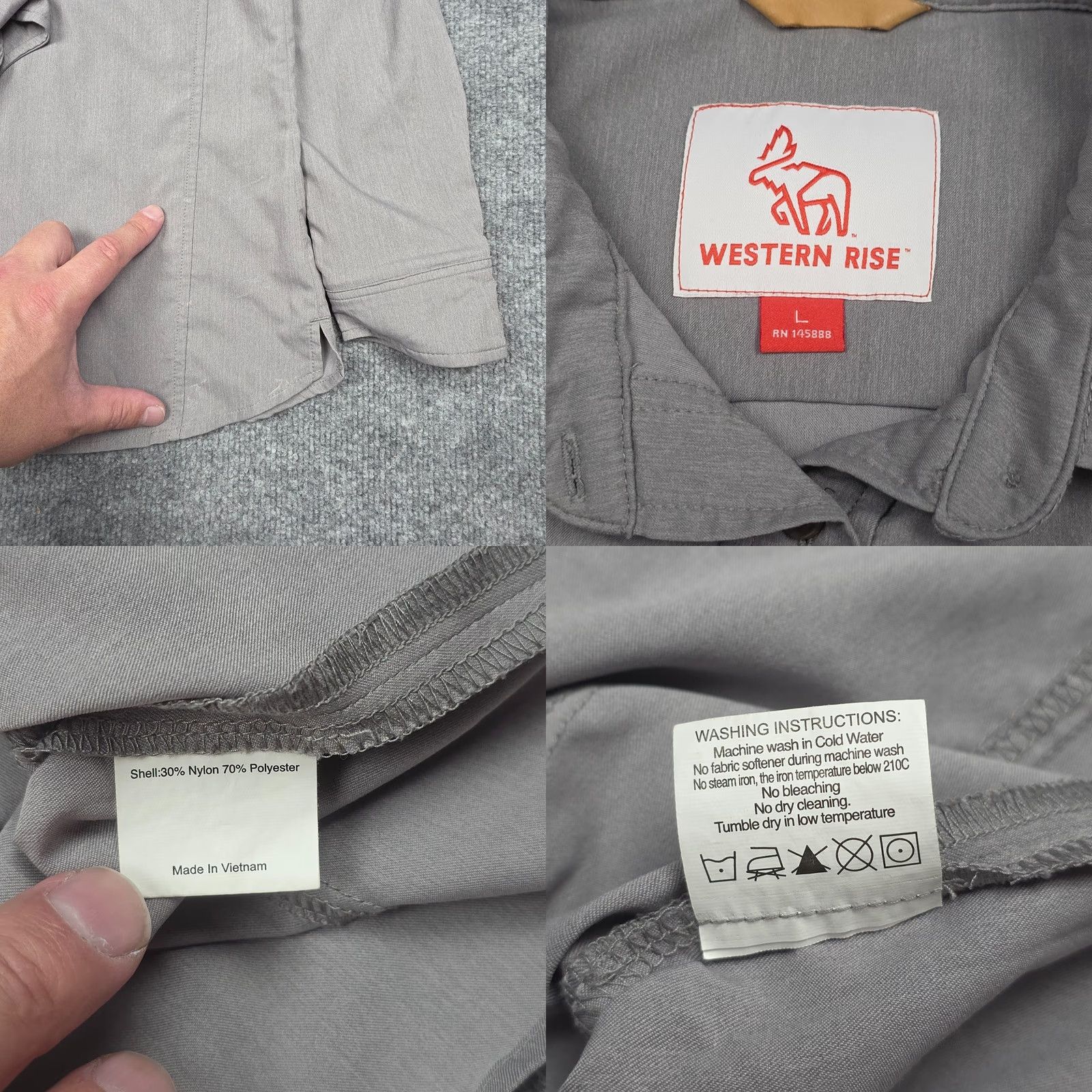 Vintage Western Rise Shirt Men's Large Gray Button Long Sleeve Pocket Nylon Blend Size US L / EU 52-54 / 3 - 8 Thumbnail