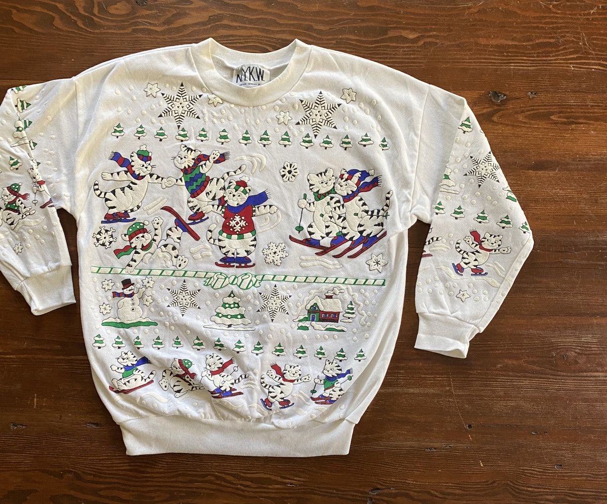 Vintage Vintage 80’s Cats Winter Ski Puffy Paint Crewneck Sweatshirt Size US M / EU 48-50 / 2 - 1 Thumbnail