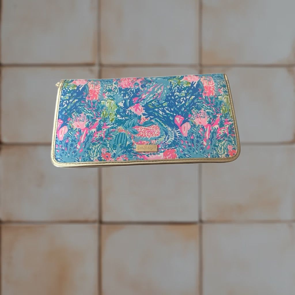 Lilly Pulitzer Travel Organizer Clutch Fished My Wish Blues Multicolor Pink Organizer Women, Women's