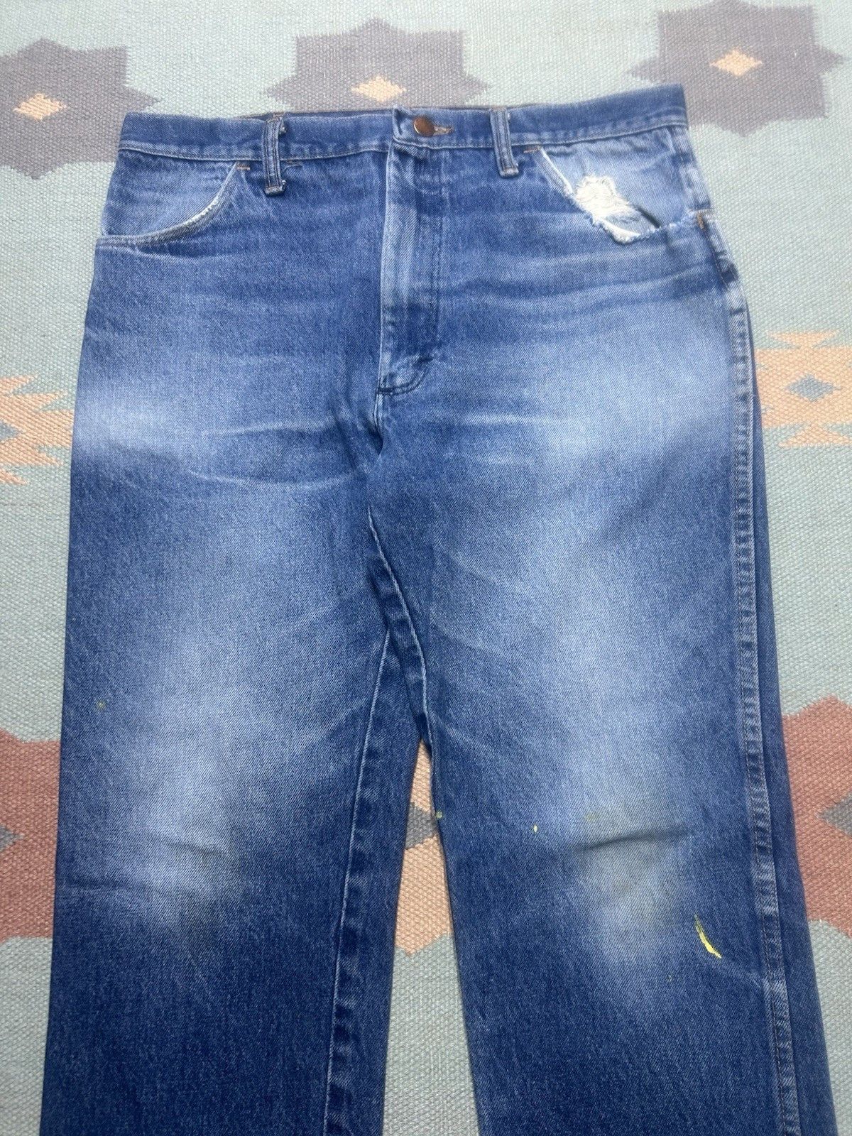Vintage Vtg 70s rustler jeans faded whiskers straight USA made 34x31 Size US 34 / EU 50 - 3 Thumbnail