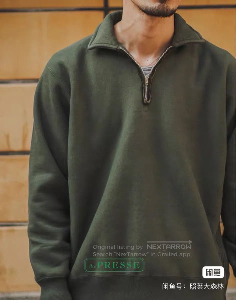 A.PRESSE vintage half zip sweatshirt in olive green. Size US S / EU 44-46 / 1 - 5 Thumbnail