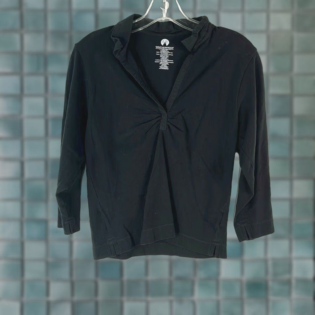 Weatherproof Weatherproof Womens Black Collared 3/4 Sleeve Pullover Blouse Size L Casual Classic Size L / US 10 / IT 46 - 1 Thumbnail