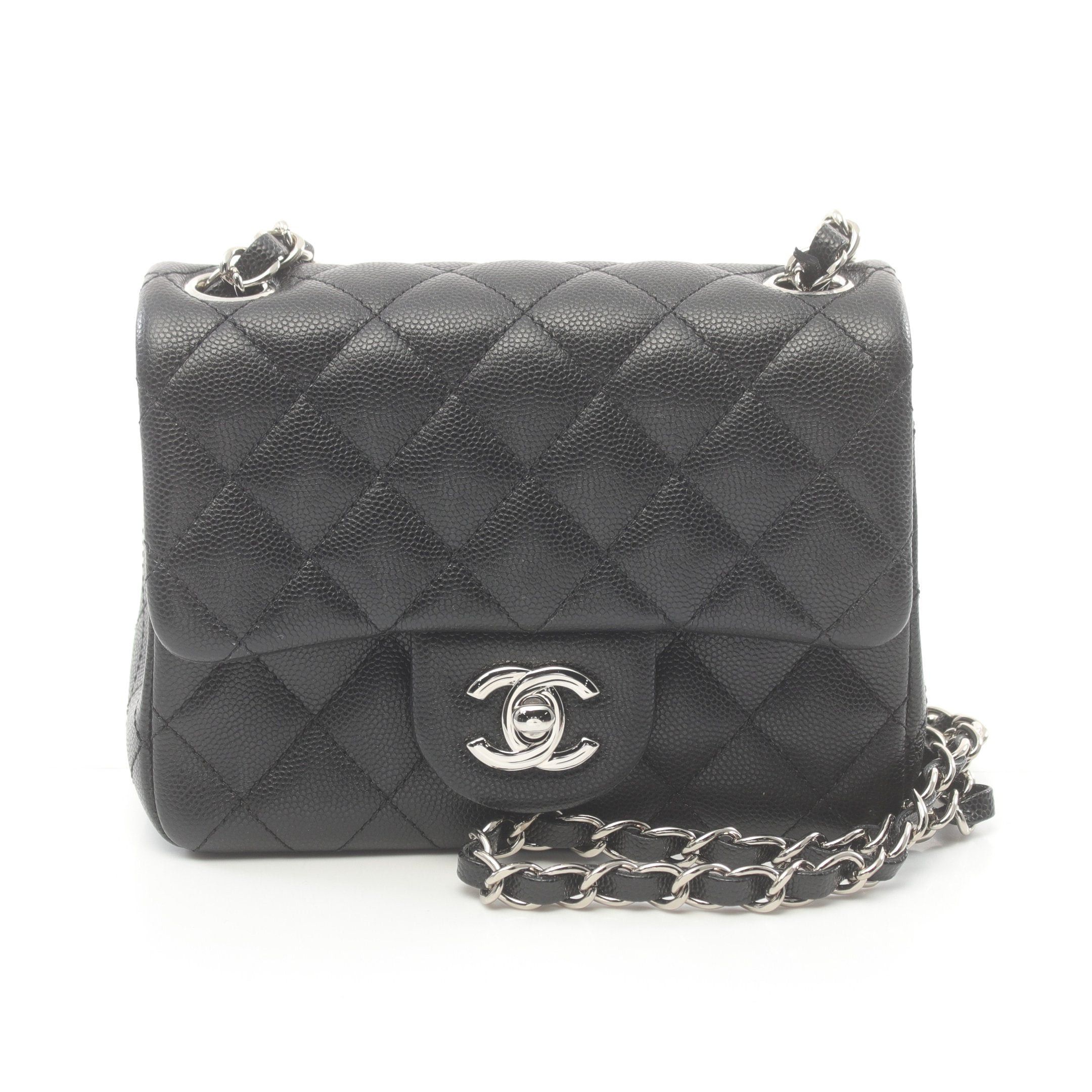 Chanel Mini Matelasse Chain Shoulder Bag Caviar Skin Black Silver