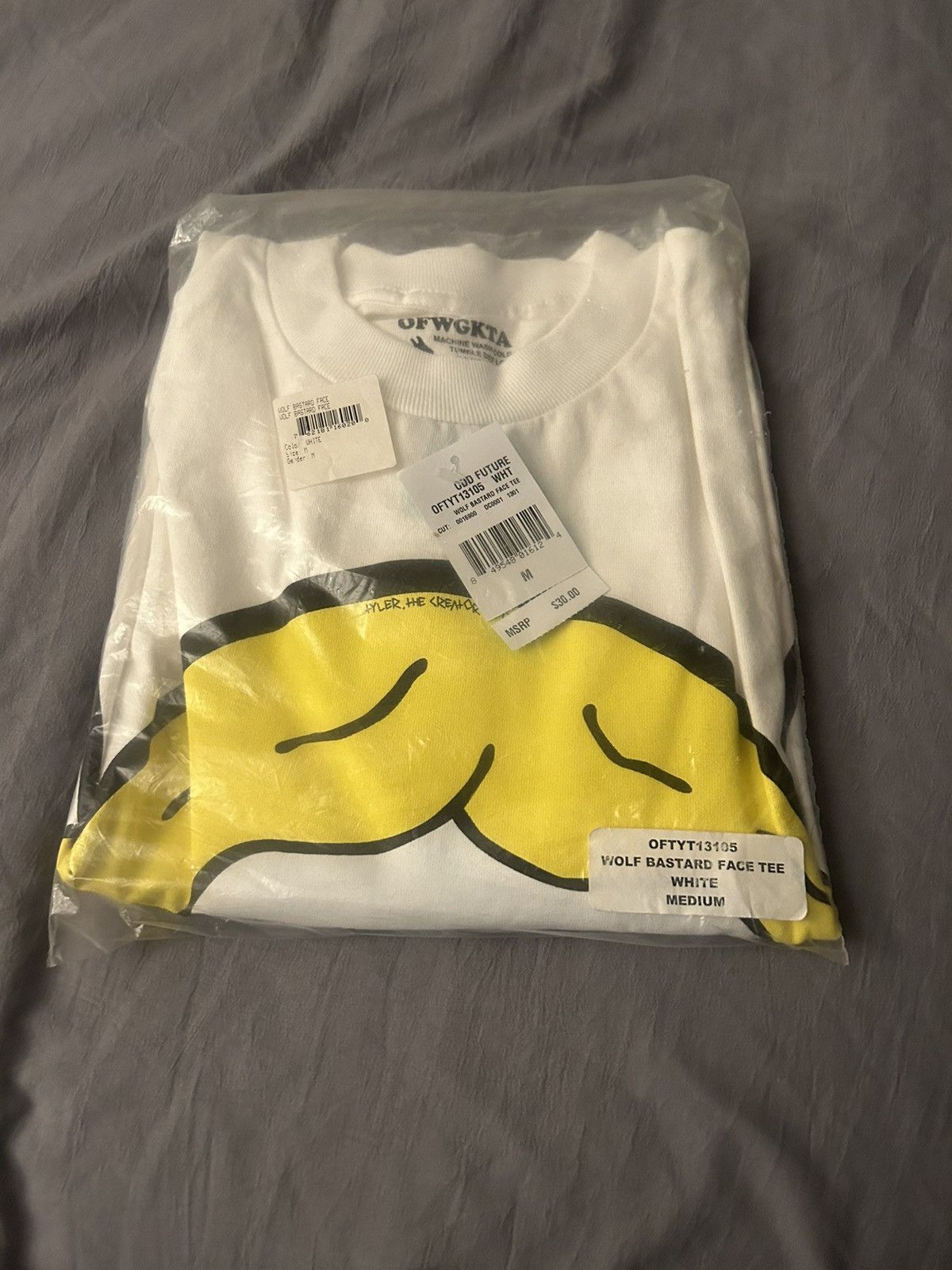 image of Golf Wang x Odd Future Tyler The Creator Still Sealed Wolf Bastard Face Tee in White (Size Medium)