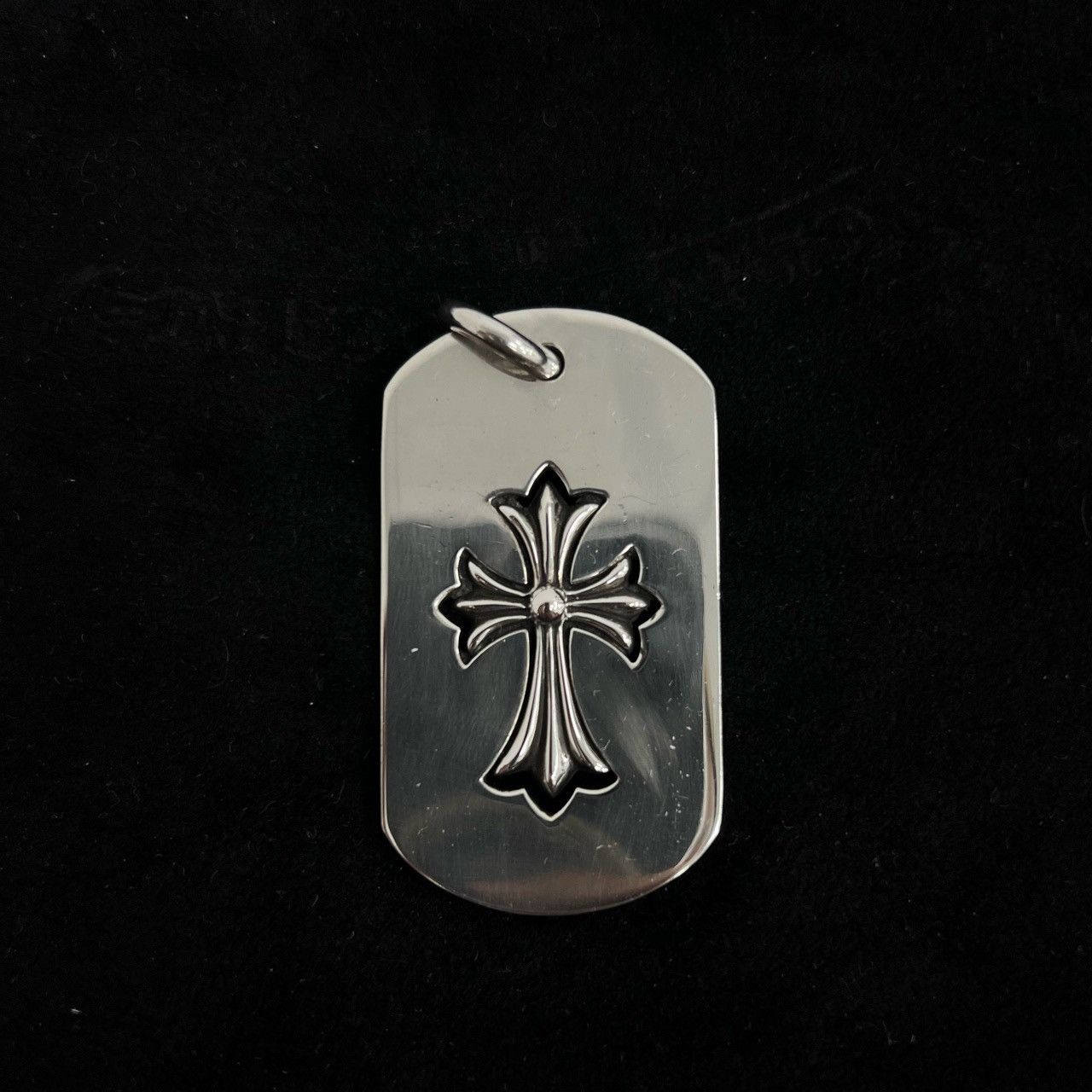 Pre-owned Chrome Hearts Cross Dog Tag Necklace In Silver