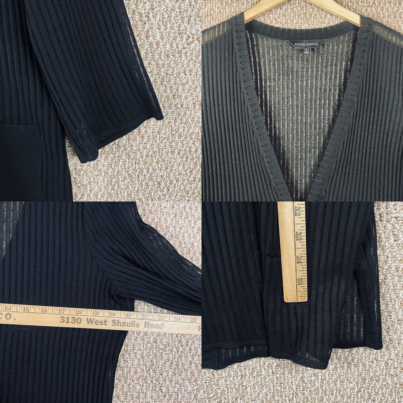 Vintage Ming Wang Cardigan Jacket Women L Ribbed Sheer Black Knit Longline T374 Knit Cardigan Ribbed Open Collarless Long Sleeve Round Neck Black Woman Large Size L / US 10 / IT 46 - 8 Thumbnail