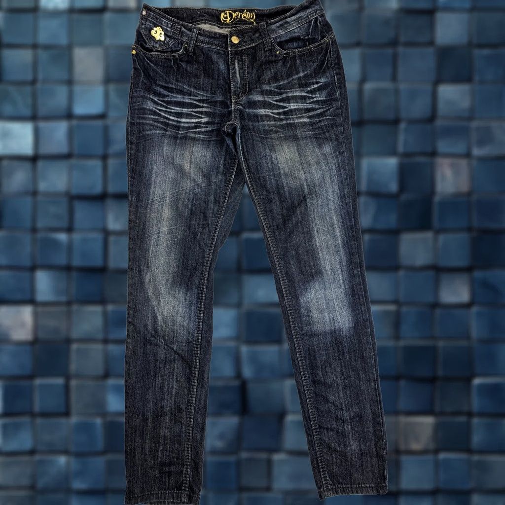 Denime VINTAGE Dereon Dark Wash Denim Jeans Women’s 9/10 Gold Accent Tapered Leg 30x32 Fit - House of Deréon Jeans Women Dark Blue Regular Size 30 Womens Size 32" / US 10 / IT 46 - 1 Thumbnail