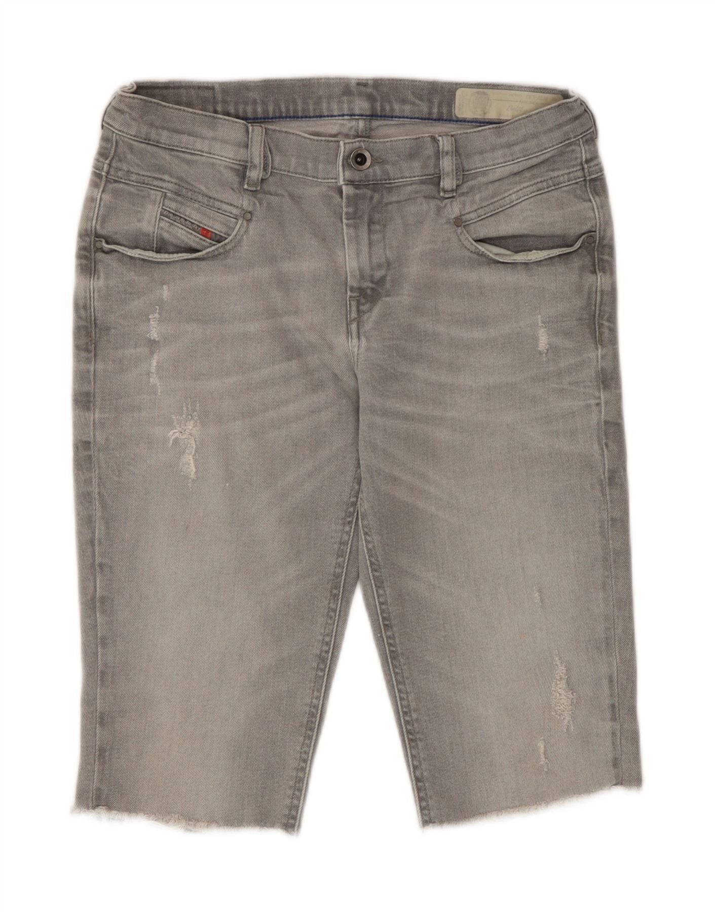 Diesel Womens Belthy Distressed Denim Shorts W27 Small Grey Cotton Size 27" / US 4 / IT 40 - 1 Thumbnail