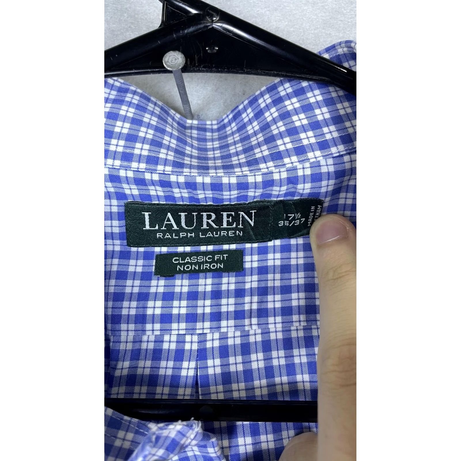 Ralph Lauren Lauren Ralph Lauren Shirt Mens 17.5 36/37 Blue Check Classic Fit Non Iron Dress Shirt Size 48R - 2 Thumbnail