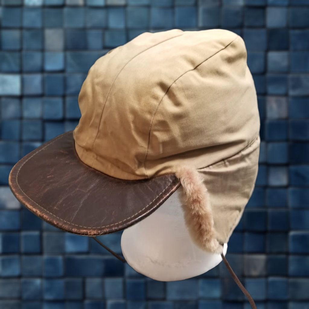 Vintage VINTAGE Aviator Trapper Hat Leather & Shearling Mens Large Brown Paul Leinburd Crowncap Hat Adult Large Brown Leather Bill Size ONE SIZE - 1 Thumbnail