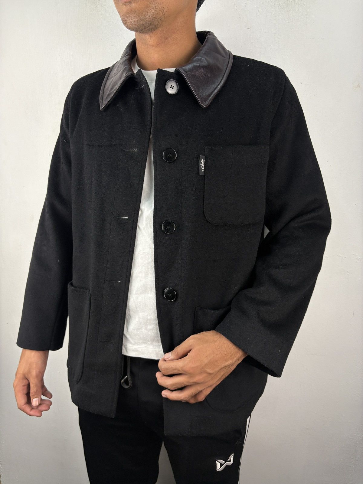 Vintage Agnes B Lambs Wool Jacket Leather Collar