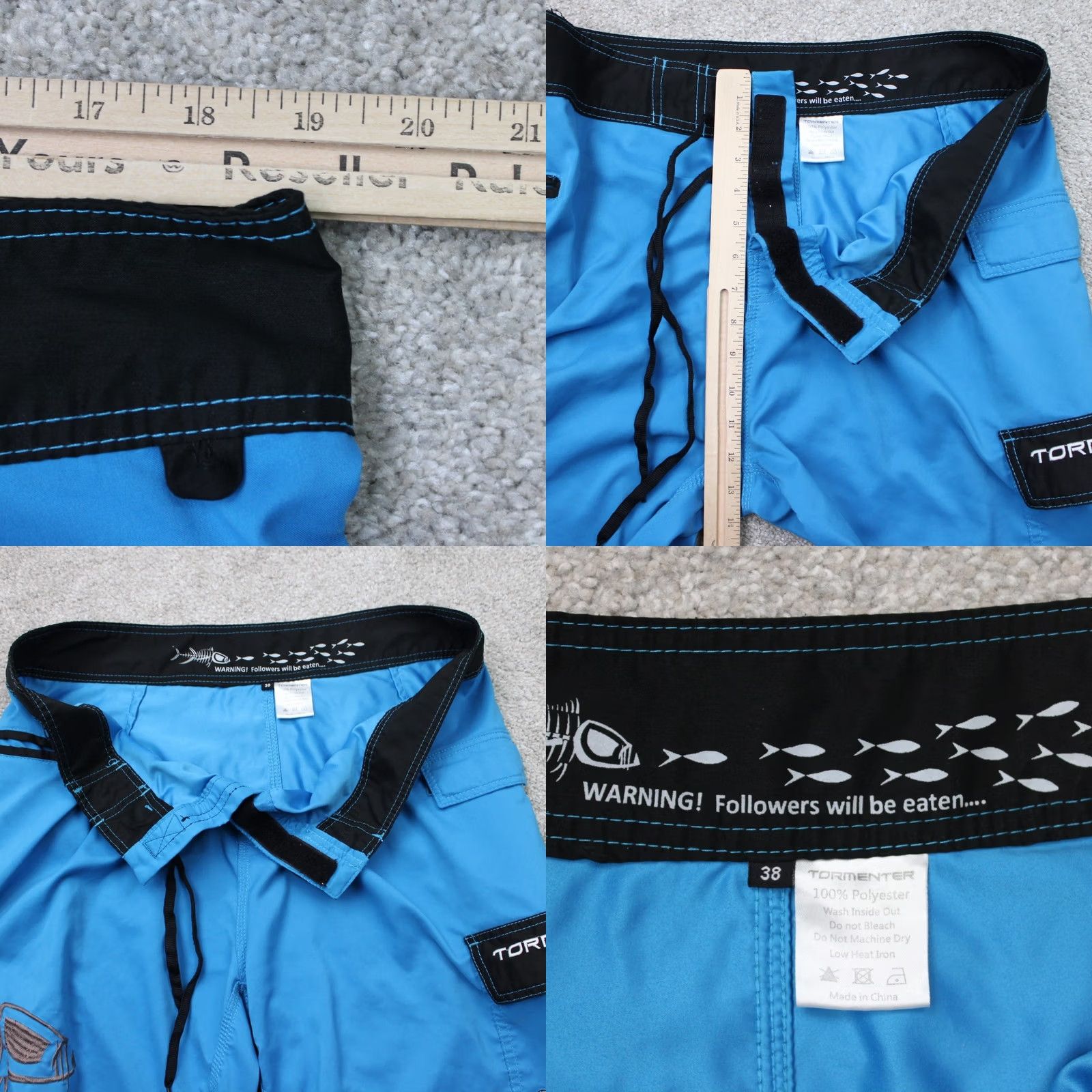 Vintage Tormenter Board Shorts Mens 36 Blue Hybrid Fish Skeleton Cargo Poly Swim Trunks Size US 36 / EU 52 - 8 Thumbnail