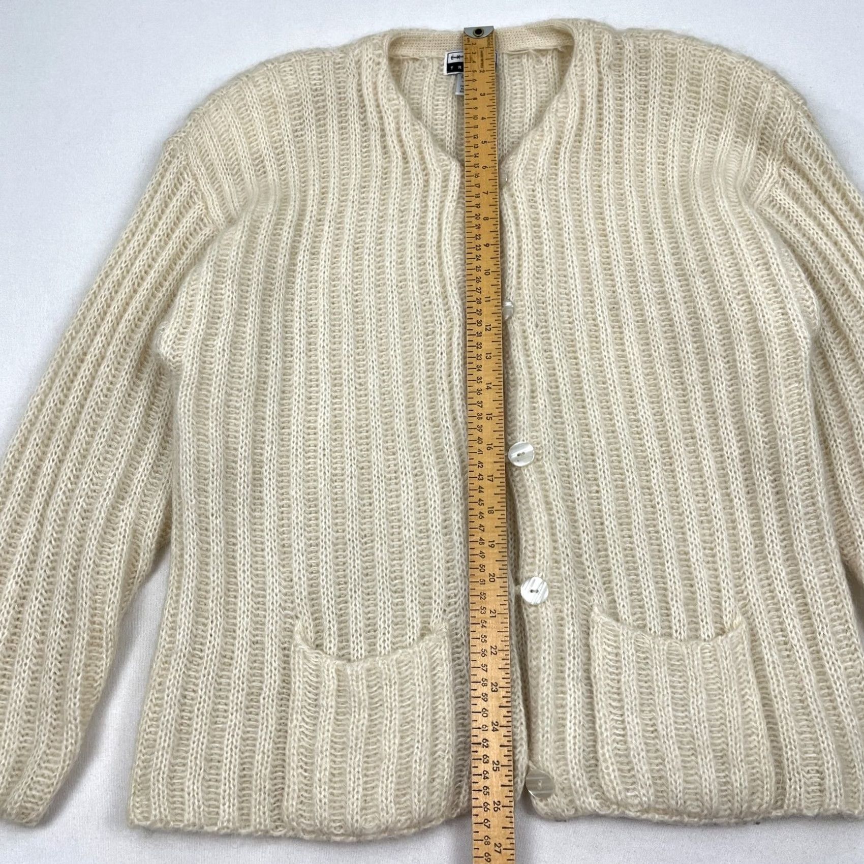 Express VINTAGE Express Cardigan Women S Ivory Mohair Knit Ribbed Casual Luxe Sweater Size S / US 4 / IT 40 - 3 Thumbnail
