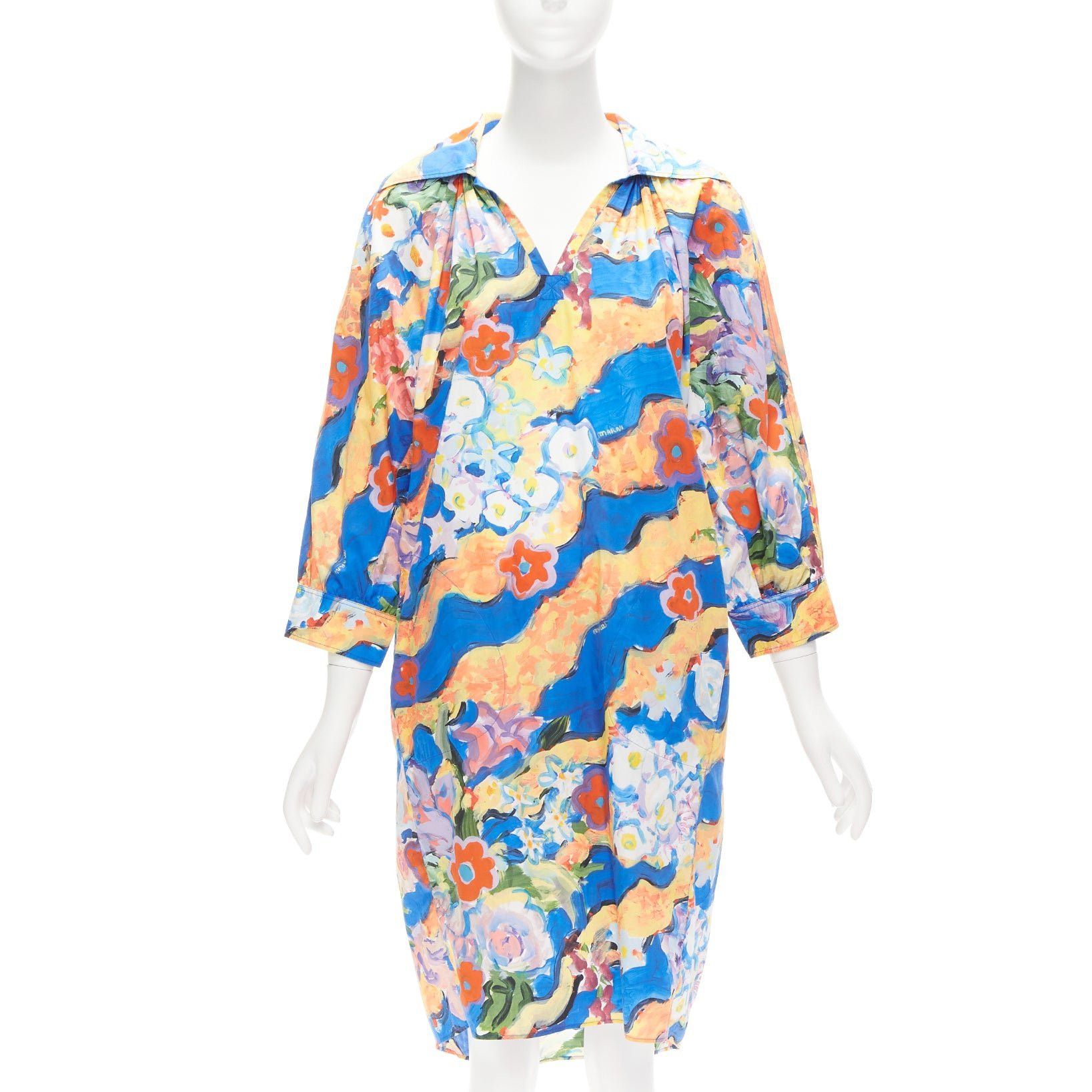 Marni MARNI Flaminia Veronesi 2022 multicolour floral paint batwing dress IT36 XS Size XS / US 0-2 / IT 36-38 - 1 Thumbnail