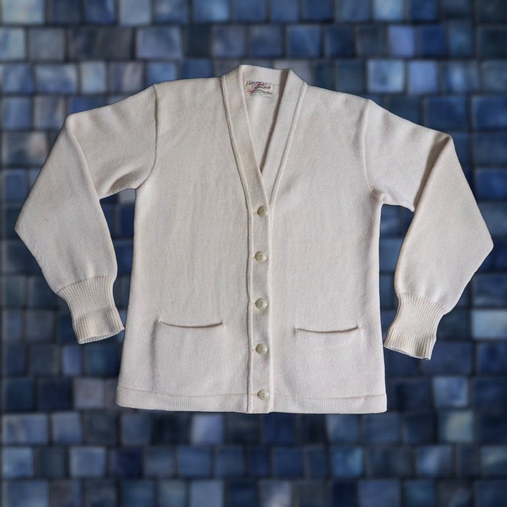 Vintage VTG Jack Frost Ivory Cream Wool Varsity Cardigan Sweater Mens S 1950s 60s Look Letterman Wool 100% Cardigan, Casual, Original, USA Size US S / EU 44-46 / 1 - 1 Thumbnail