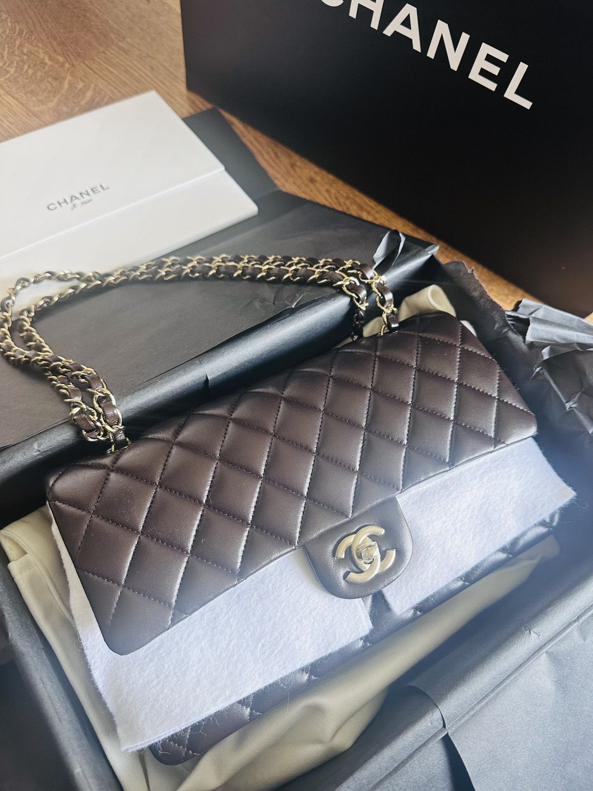 Chanel Chanel Double Flap Diamond Quilted Medium Dark Brown Size ONE SIZE - 7 Thumbnail