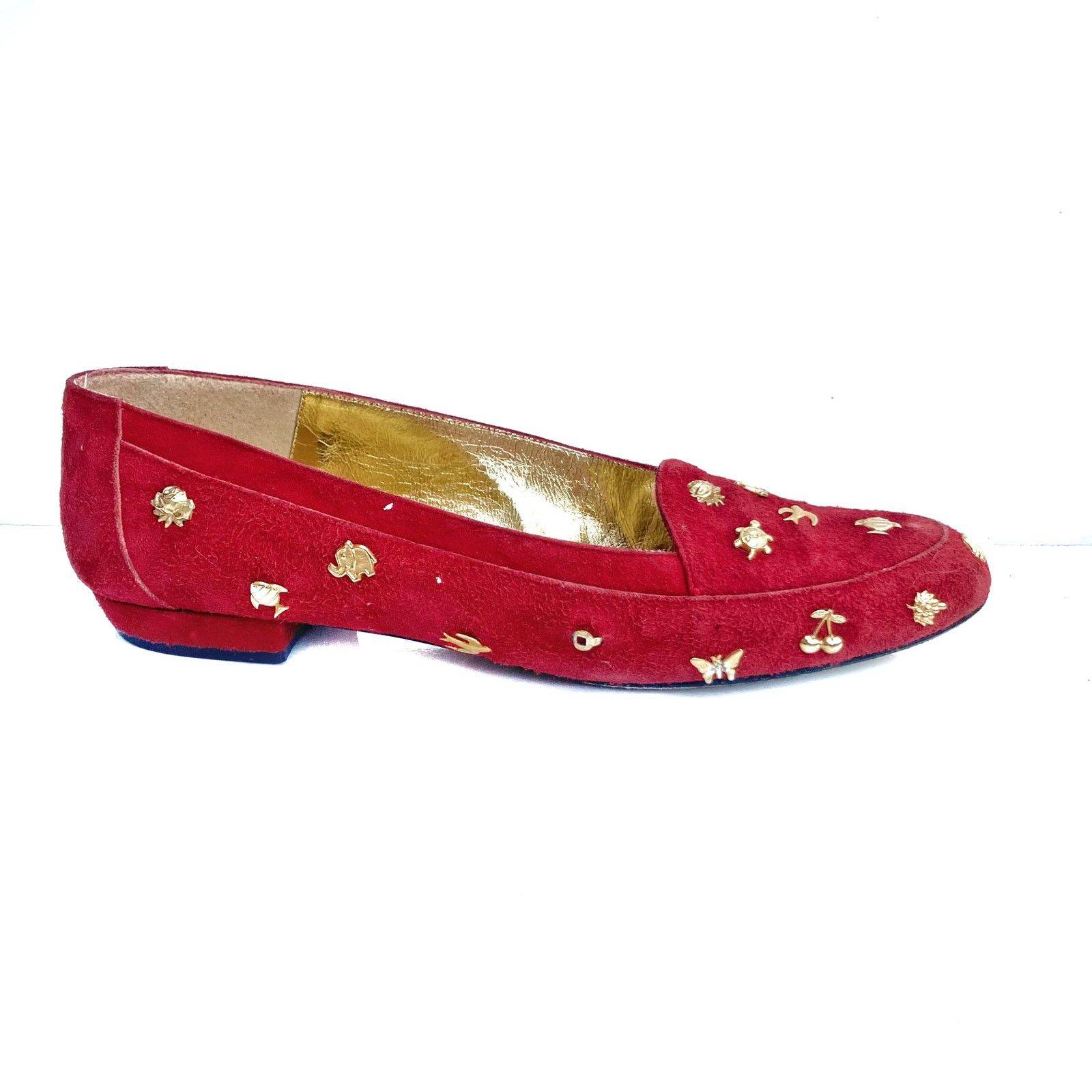 Vintage Vintage Zalo Red Suede Gold Charm Loafers | Handmade Spain Size US 7 / IT 37 - 10 Thumbnail