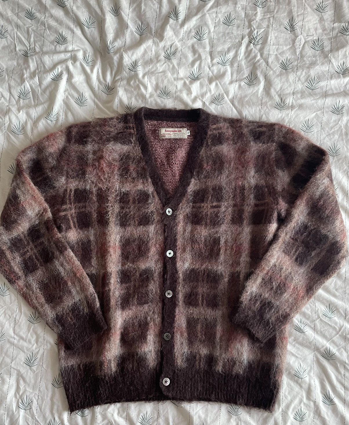 Anonymous Ism Anonymous Ism Brown Check Mohair Cardigan Size US L / EU 52-54 / 3 - 1 Thumbnail