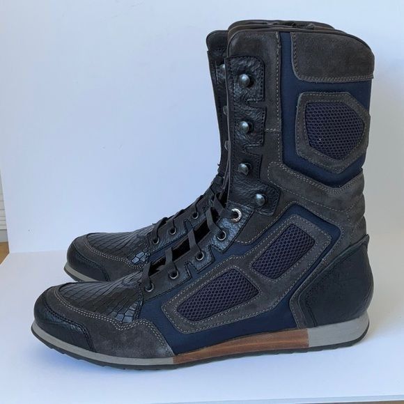 Mens LANVIN Python Embossed High Sneakers in Marine Blue siz