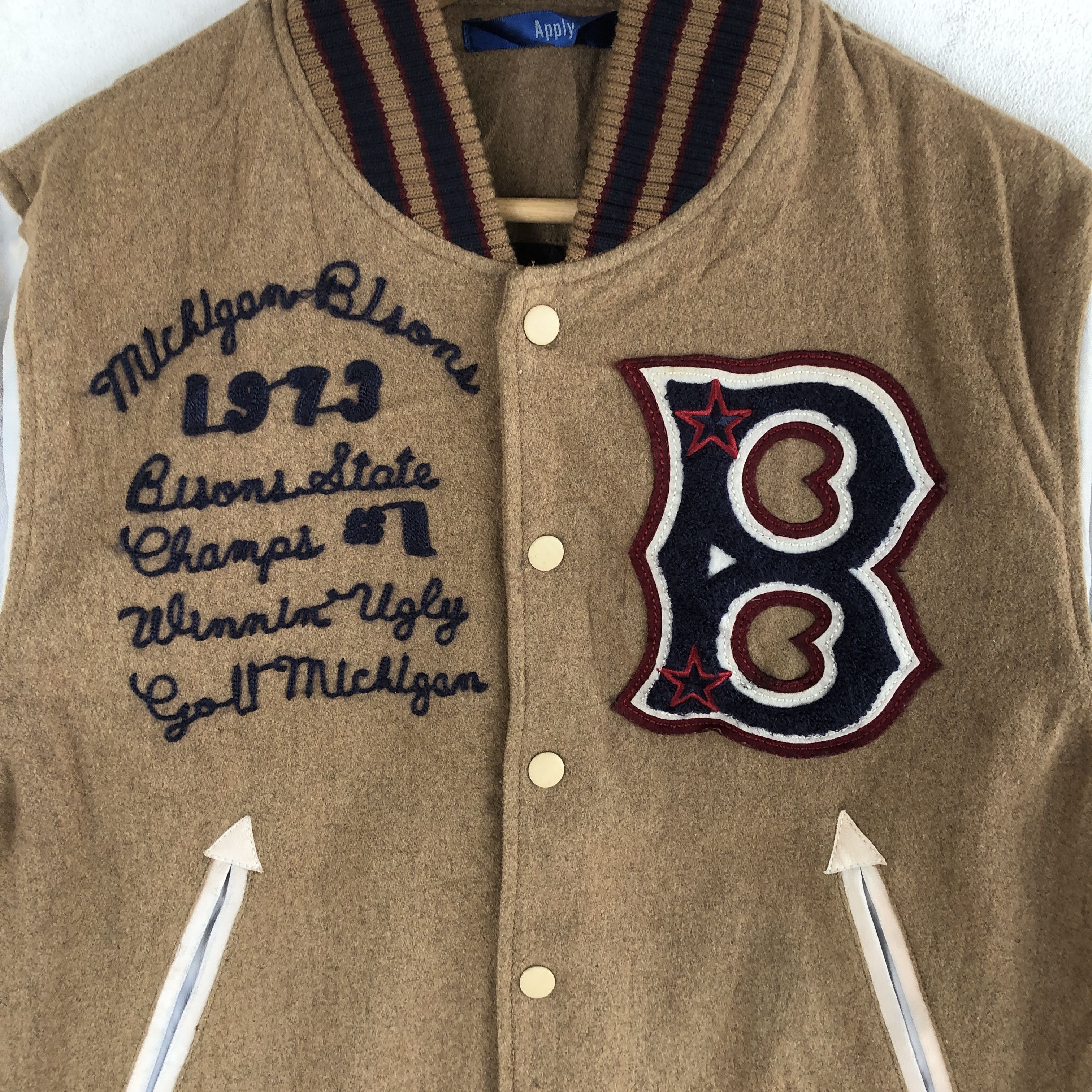 Japanese Brand × Vintage Vintage Apply Varsity Jackets Letterman Leather Wool Jacket Size M / US 6-8 / IT 42-44 - 5 Thumbnail