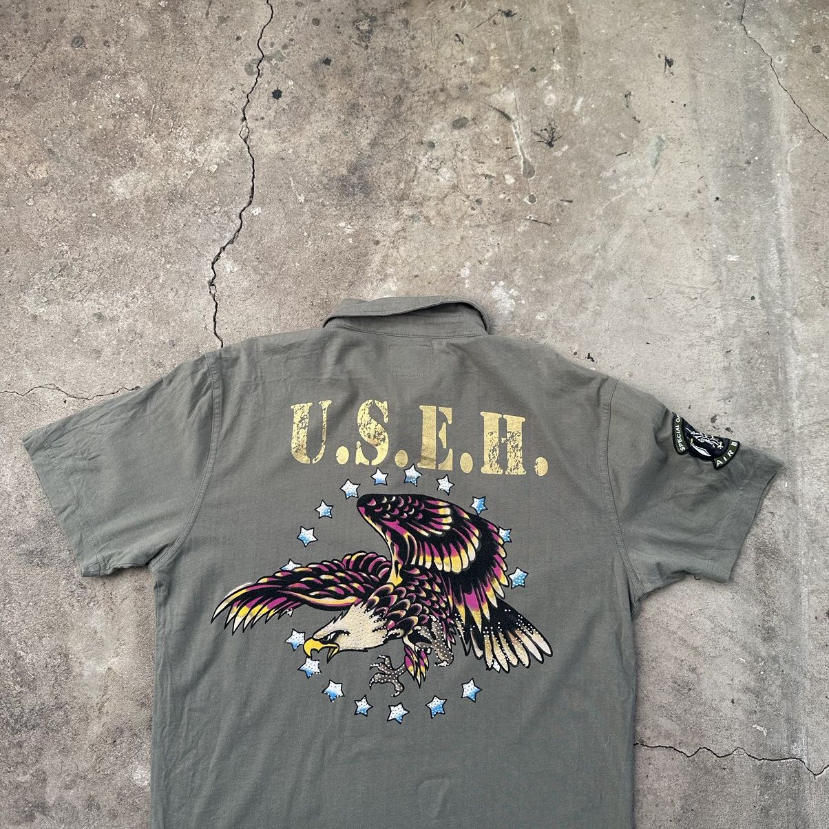 Designer Ed Hardy by Christian Audigier military Print Polo T-Shirt Size US XL / EU 56 / 4 - 2 Thumbnail
