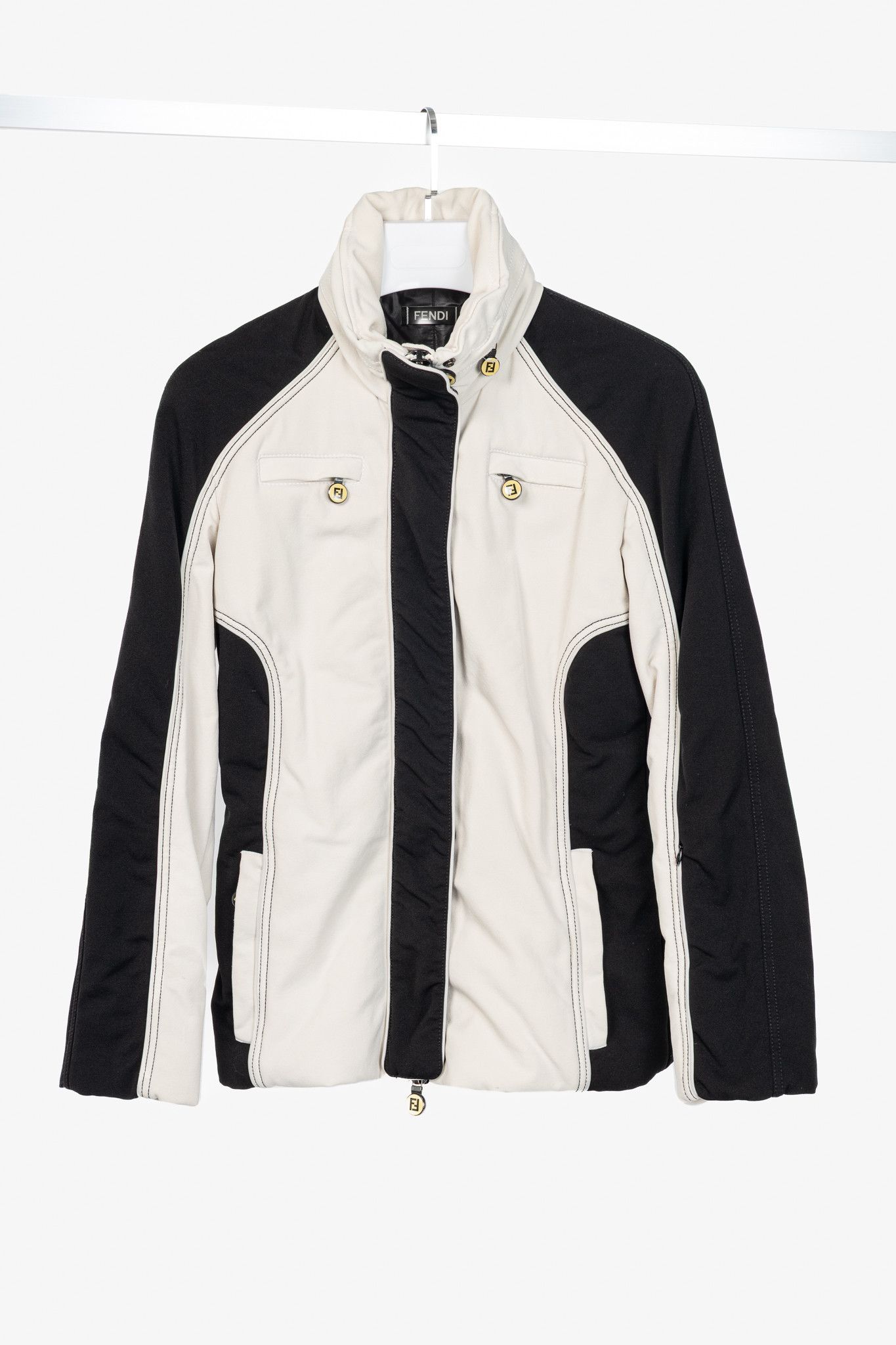 Fendi Fendi White & Black Colourblock Hidden-Hood Zip Jacket Size S / US 4 / IT 40 - 1 Thumbnail