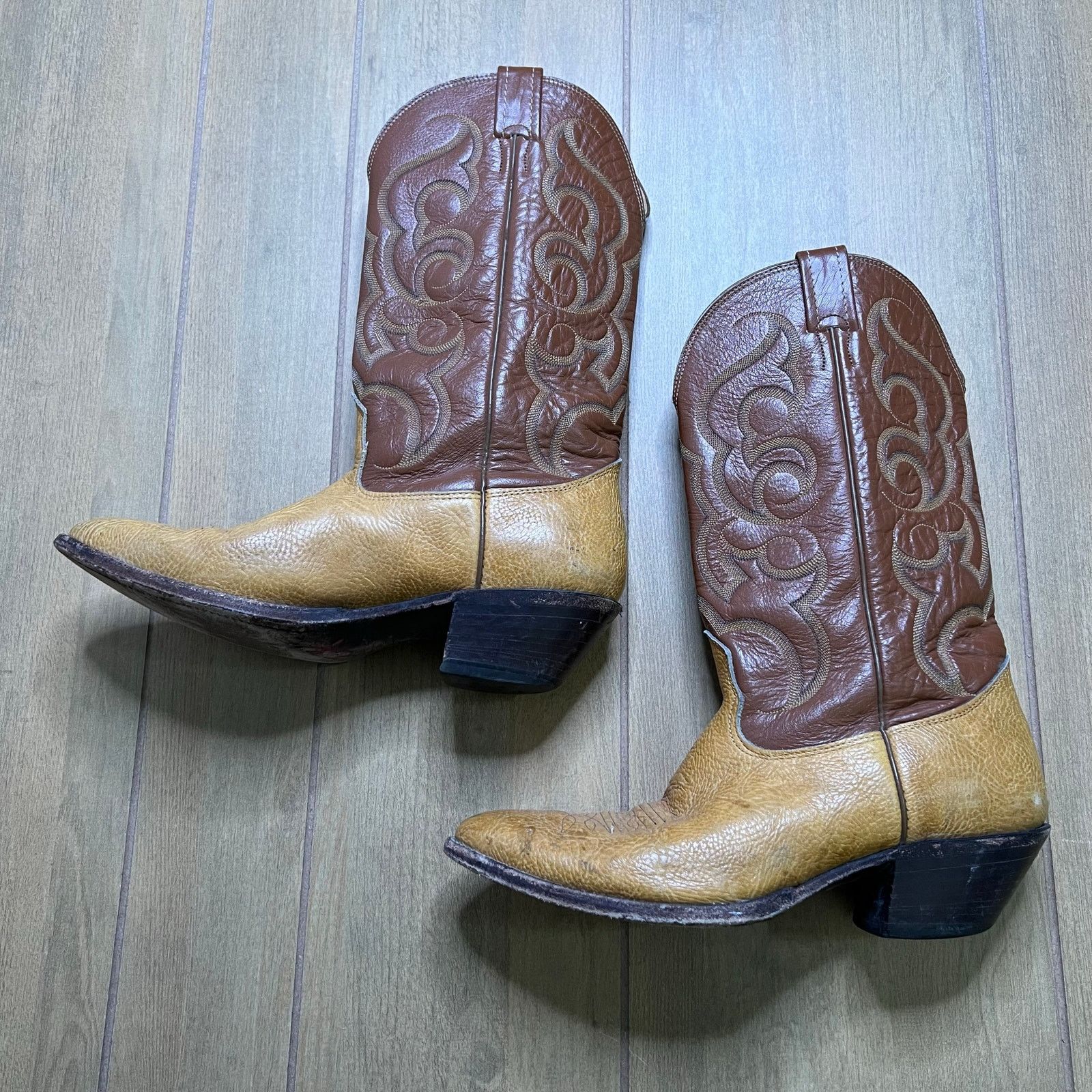 Vintage Nocona USA Cowboy Boots Mens 11 C Brown Tan Western Leather Size US 11 / EU 44 - 11 Thumbnail