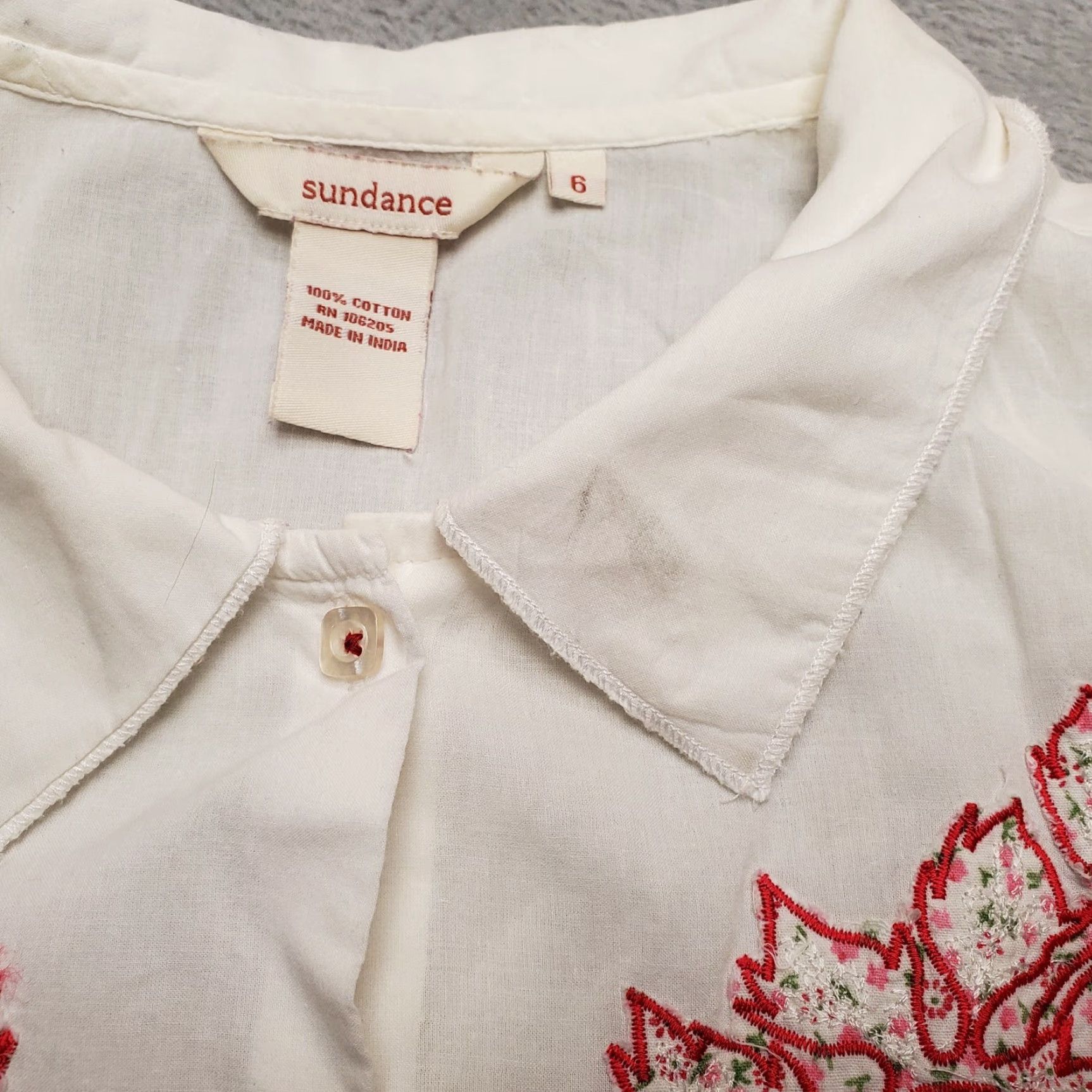 Vintage Sundance Shirt Womens 6 White Red Floral Embroidered Lightweight Blouse Size M / US 6-8 / IT 42-44 - 5 Thumbnail