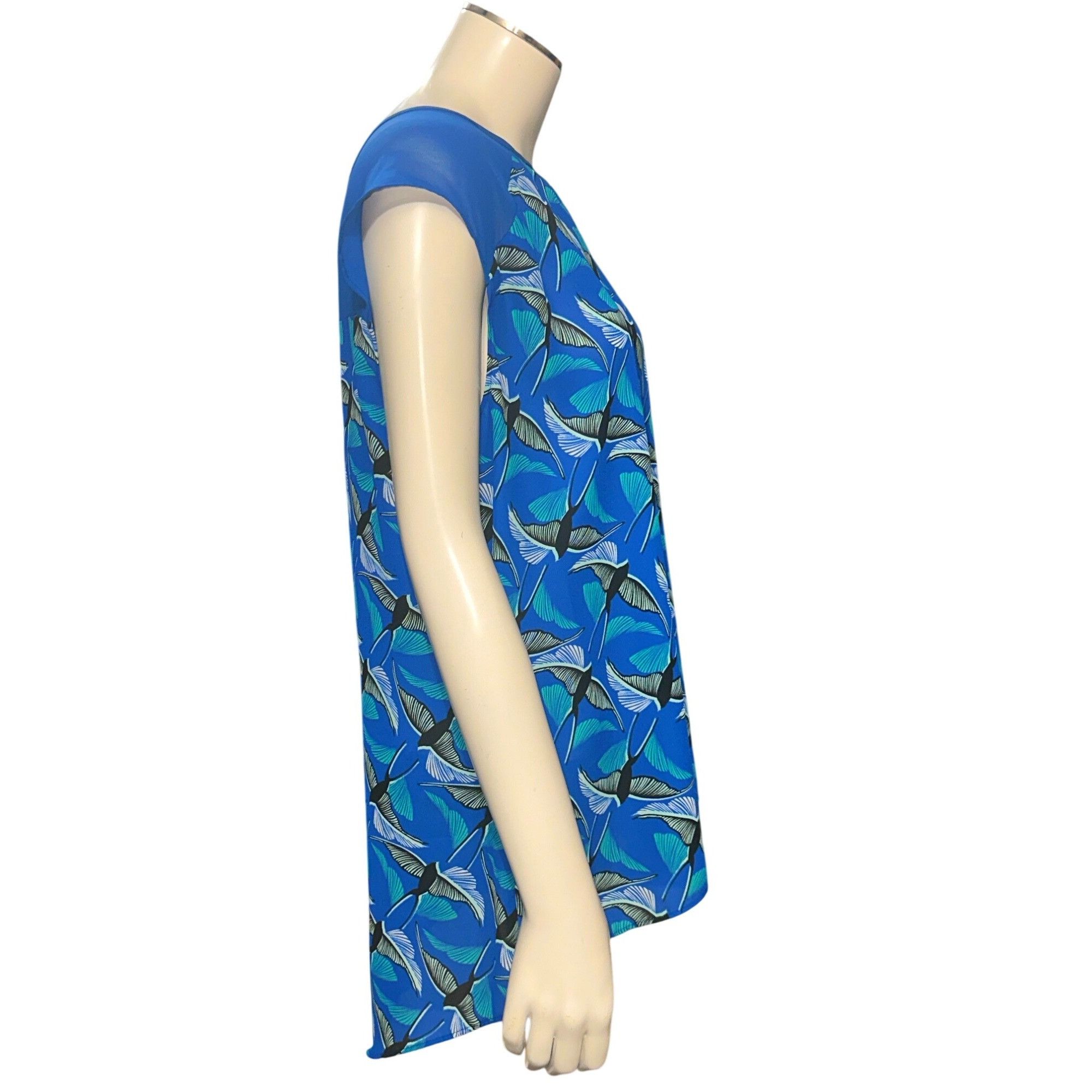 Other CCC Retro Blue Bird Print Blouse Mesh Cap Sleeve Mod Top Art Size M / US 6-8 / IT 42-44 - 5 Thumbnail