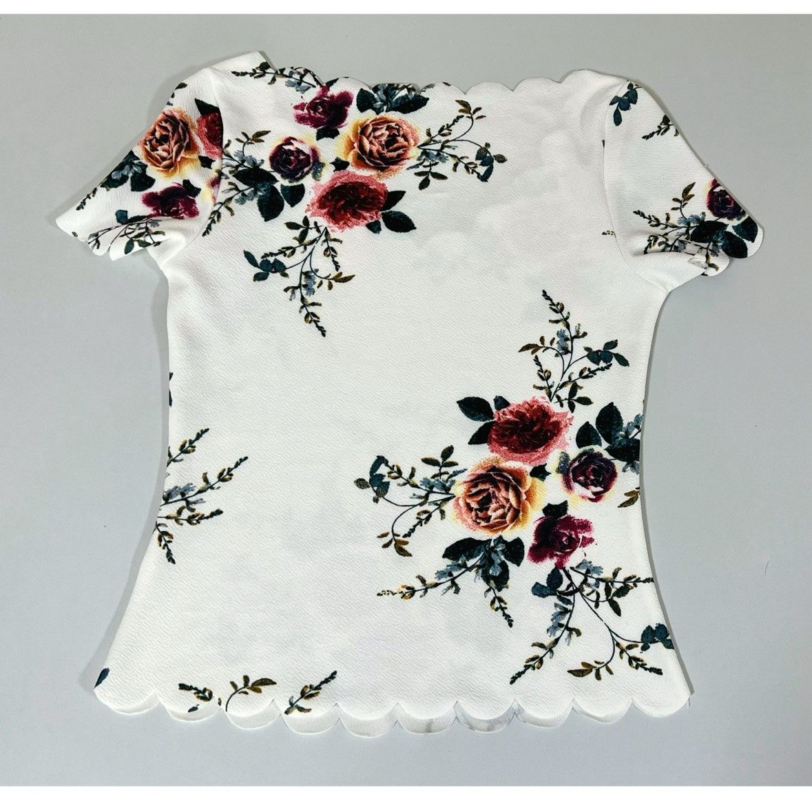 Vintage White Floral Scalloped Short Sleeve Top Shirt Blouse XS 🤍✨ Size XS / US 0-2 / IT 36-38 - 4 Thumbnail