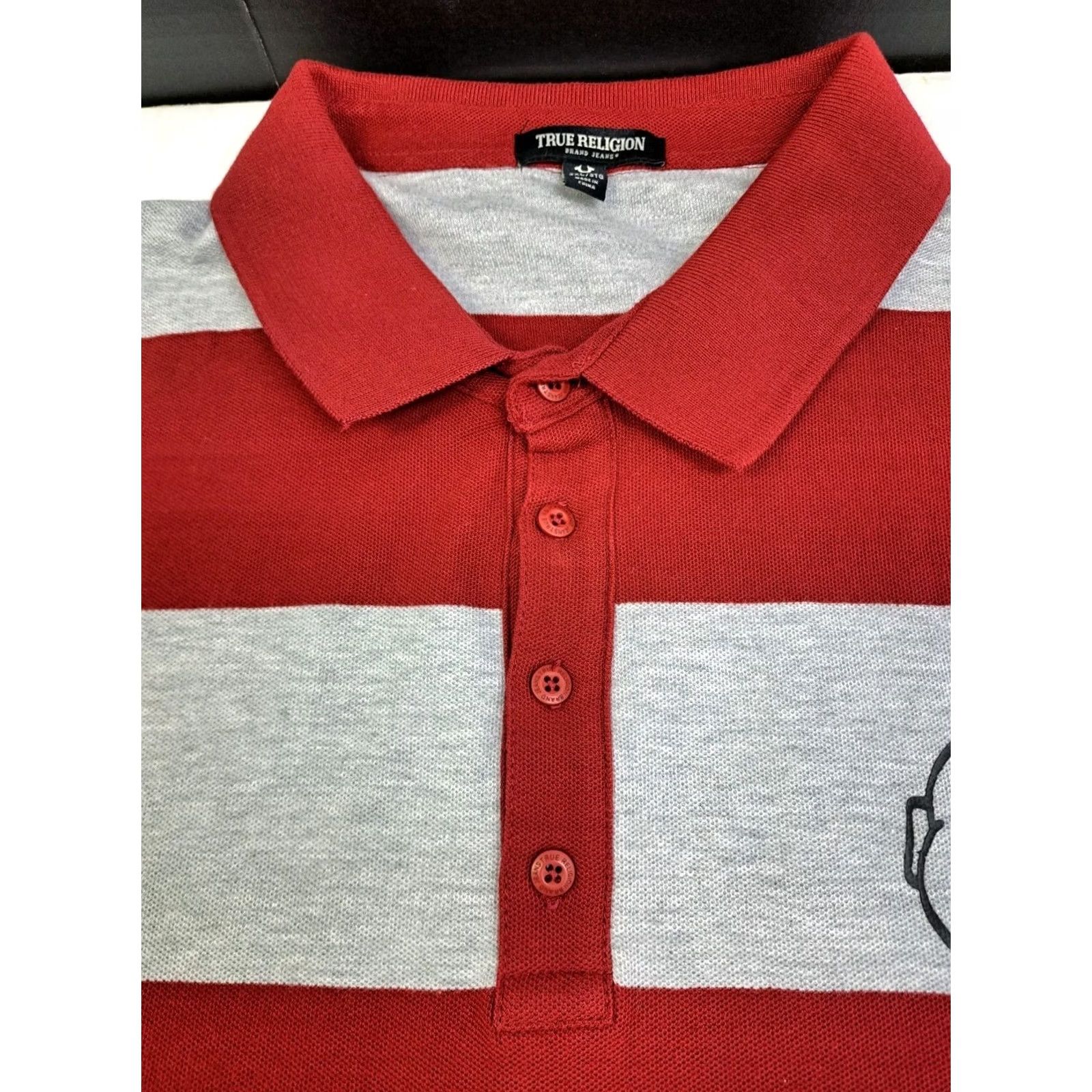 True Religion True Religion Polo Shirt Striped Buddha Grey/Maroon 3XL Men's Short Sleeve Casual Shirt Size US XXL / EU 58 / 5 - 2 Thumbnail