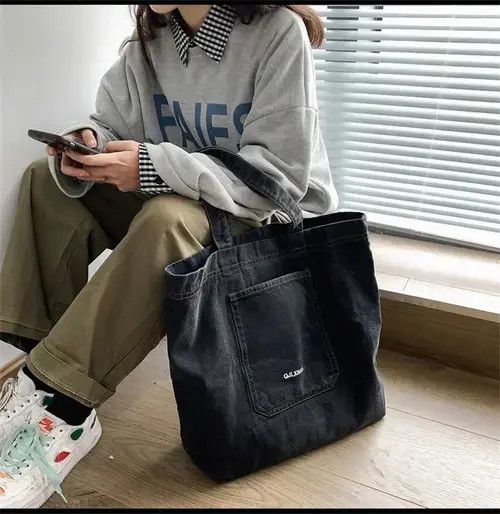Japanese Brand × Vintage Denim Shopping Bag Designer Shoulder Solid Travel Military Size ONE SIZE - 4 Thumbnail