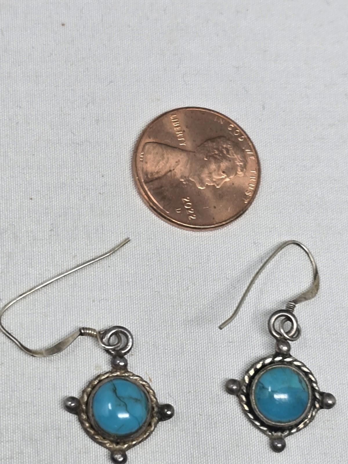 Sterling Silver ​Vtg STERLING Silver Turquoise Dangle Earrings Size ONE SIZE - 1 Thumbnail
