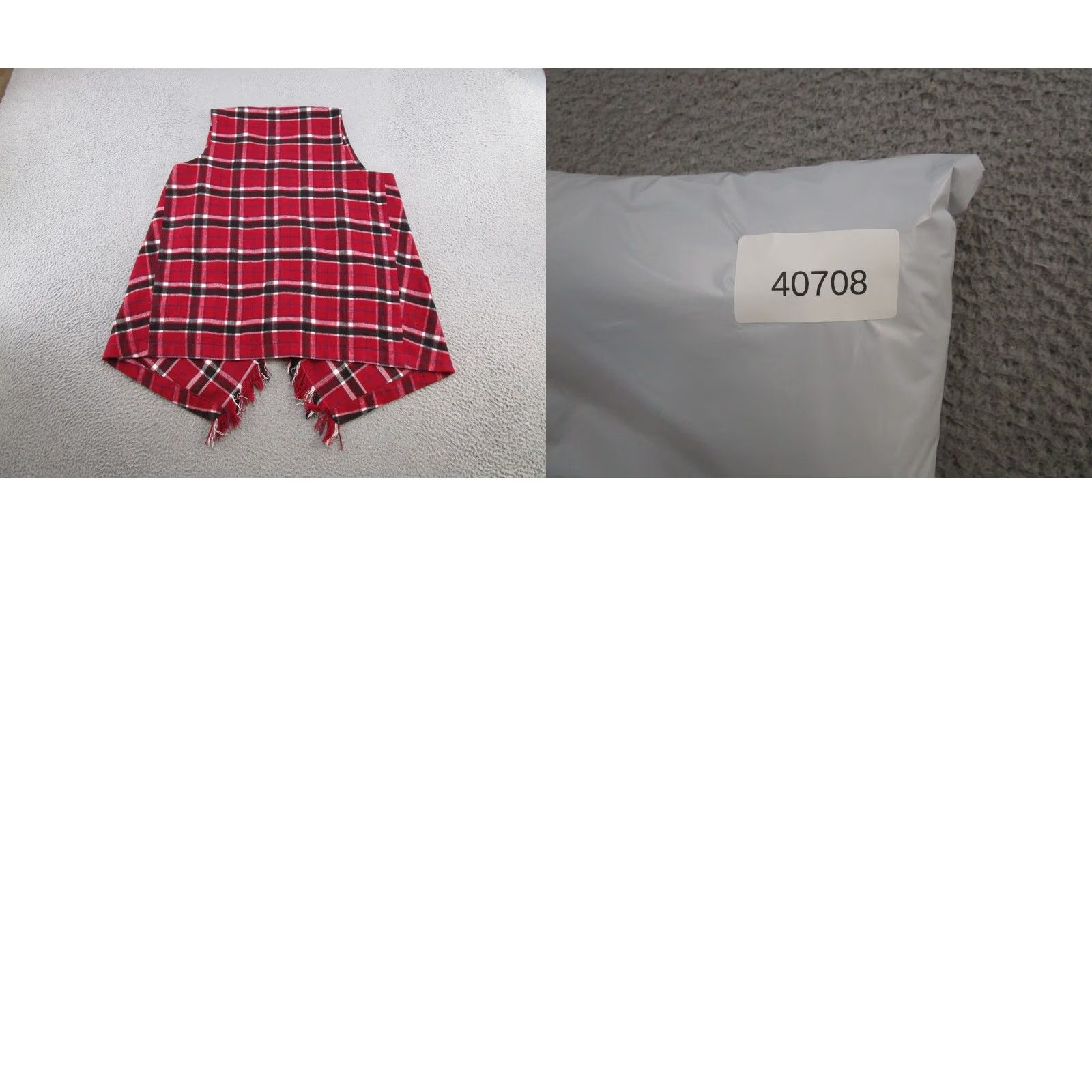 Vintage Tribal Blouse Shirt Womens XL Red Plaid Fringe Open Front Sleeveless Top" Size XL / US 12-14 / IT 48-50 - 8 Thumbnail