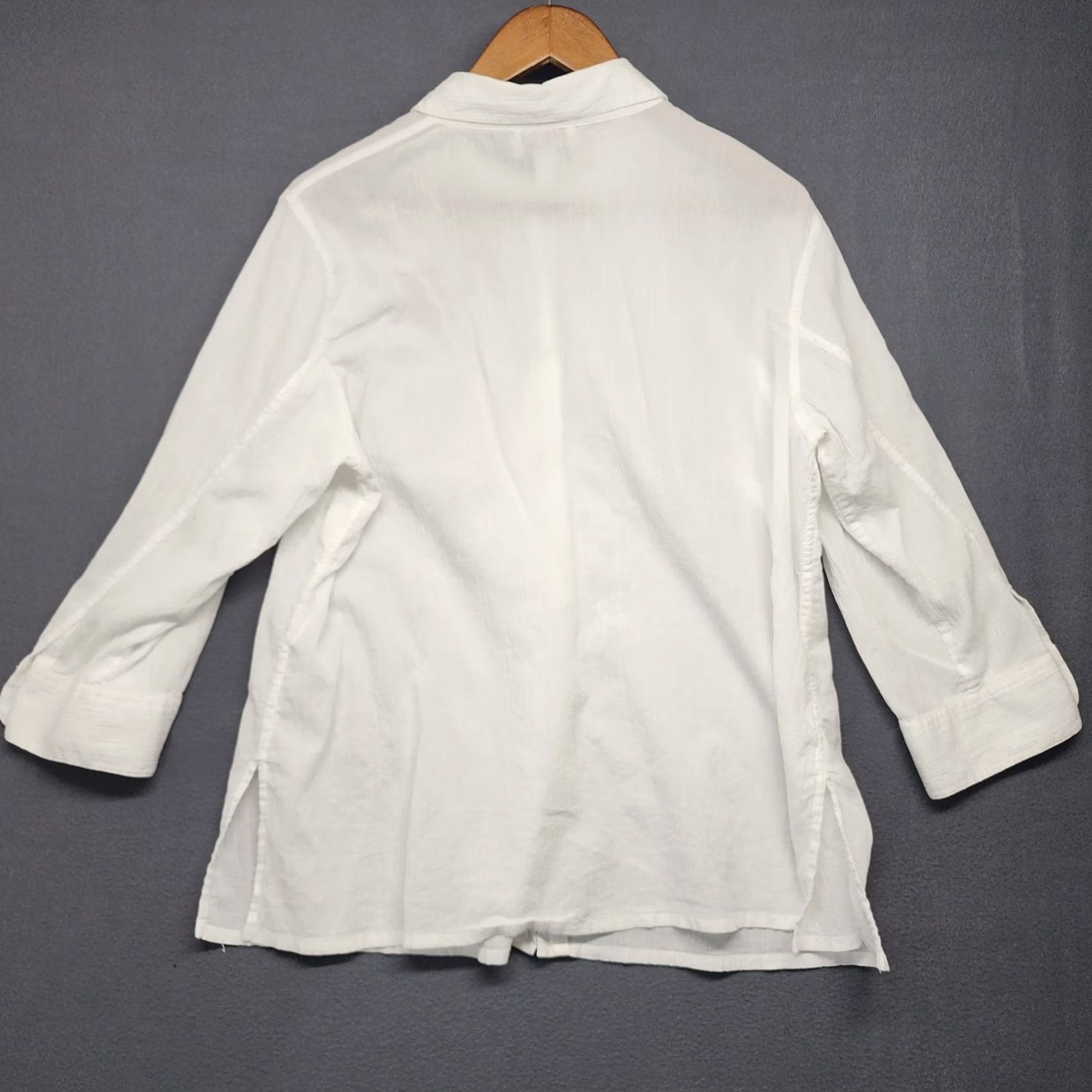 Talbots Talbots Shirt Womens 1X White Button-Up 3/4 Sleeve Collared Top 100% Cotton FLAW Size XL / US 12-14 / IT 48-50 - 2 Thumbnail