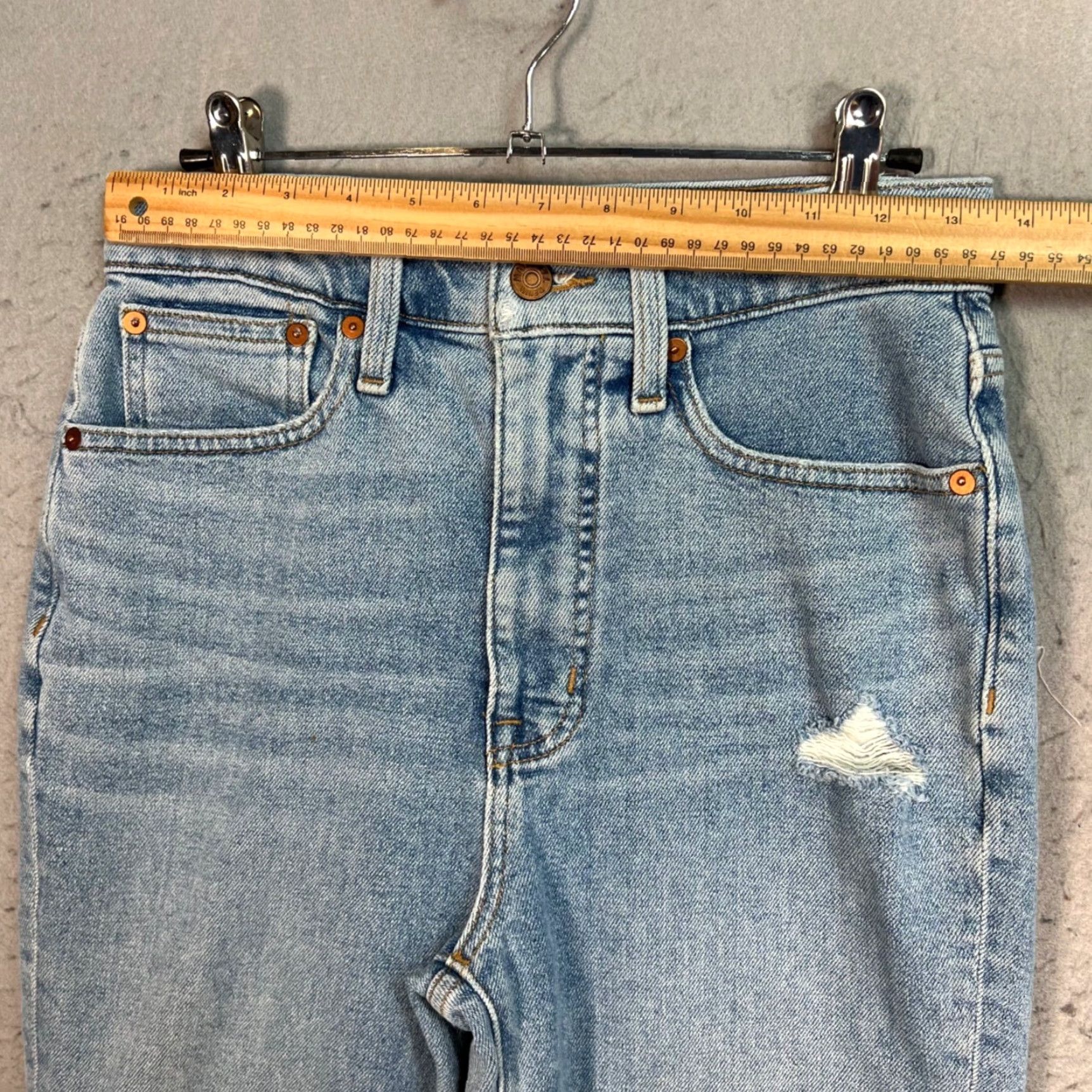 Madewell Madewell Jeans Woman 25T Mom Light Wash High Rise Distressed Denim 5-Pocket Distressed Jeans 31in Inseam Tall Color Blue Size 42" / US 20 - 6 Thumbnail