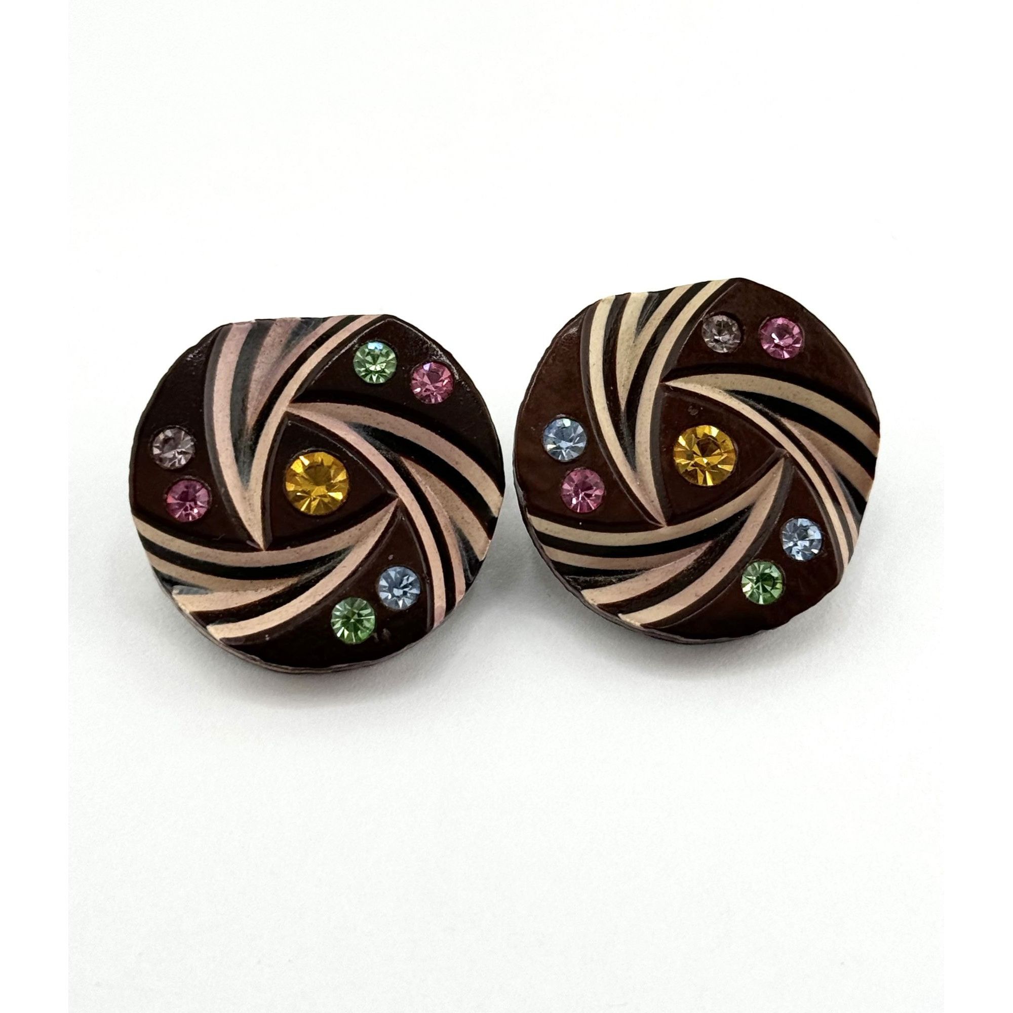 Vintage Vintage rhinestone wood clip on earrings Size ONE SIZE - 1 Thumbnail