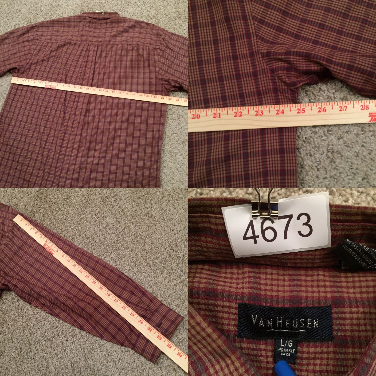 Van Heusen Van Heusen Shirt Mens Large Red Beige Plaid Long Sleeve Button Up Size US L / EU 52-54 / 3 - 8 Thumbnail