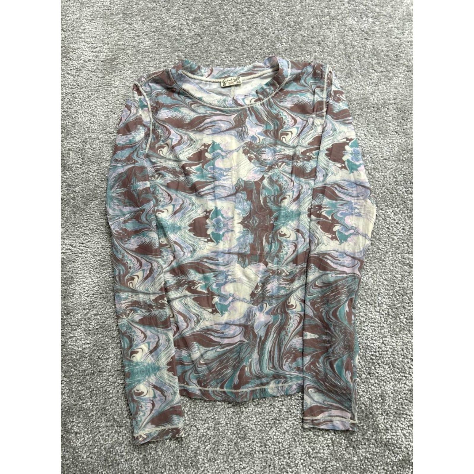 Free People Free People Shirt Womens XS Multicolor Abstract Print Cotton Crew Neck Casual Size XS / US 0-2 / IT 36-38 - 2 Thumbnail