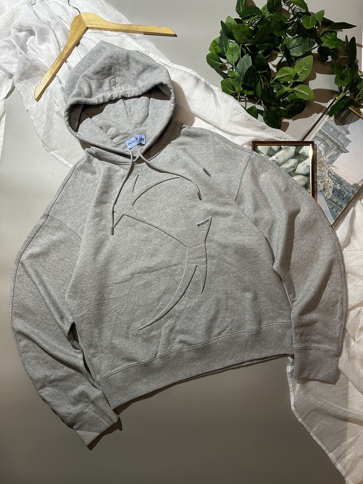 H&M × Mugler H&M & Mugler Star Motif Hoodie Oversized Light Gray Men's sz Size US L / EU 52-54 / 3 - 1 Thumbnail