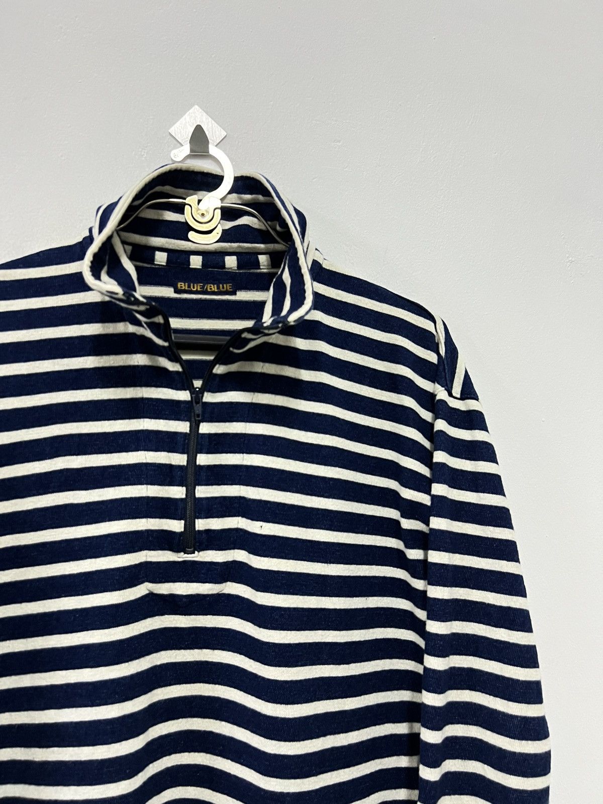 45rpm Indigo Dyed Border Striped Half Zipper Pullover Sweater Size US L / EU 52-54 / 3 - 4 Thumbnail