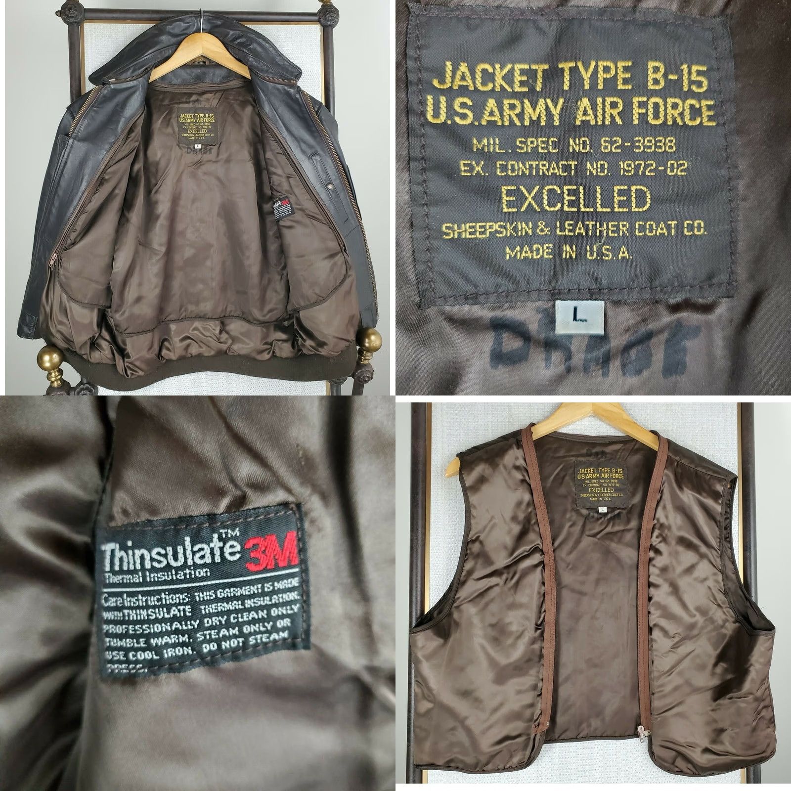 Vintage VTG Excelled Leather Jacket Men Bomber Jacket Large B-15 Zip Liner Vest Thinsulate Insulated Brown Vintage Size US L / EU 52-54 / 3 - 8 Thumbnail